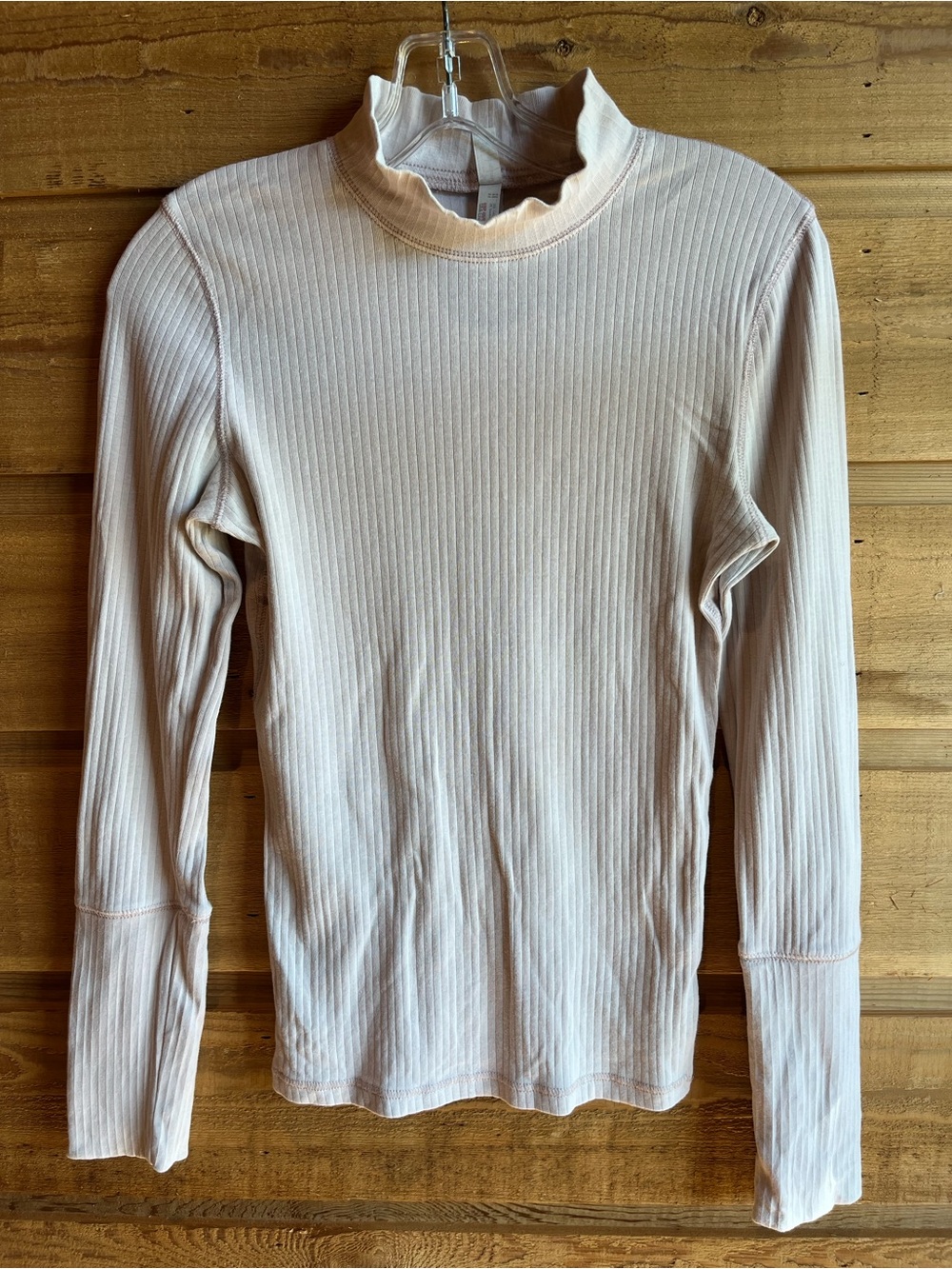 Free People - Rickie Top - Ribbed Mock Neck Long-Sleeve Tee in Light Pink